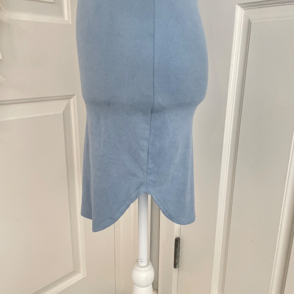 Blue Blush | Vintage Y2K Light Blue Suede Bodycon Mini Dress, Made in USA, M - Picture 3 of 10